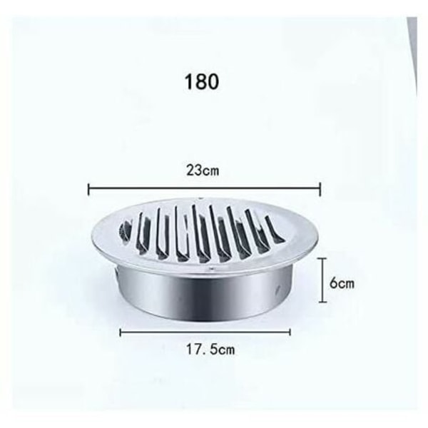 Rund ventilationsgaller i rostfritt stål, väggmonterad ventilationsgaller med skyddsnät, luftutlopp för köksfläkt och avgassslang - 180 mm