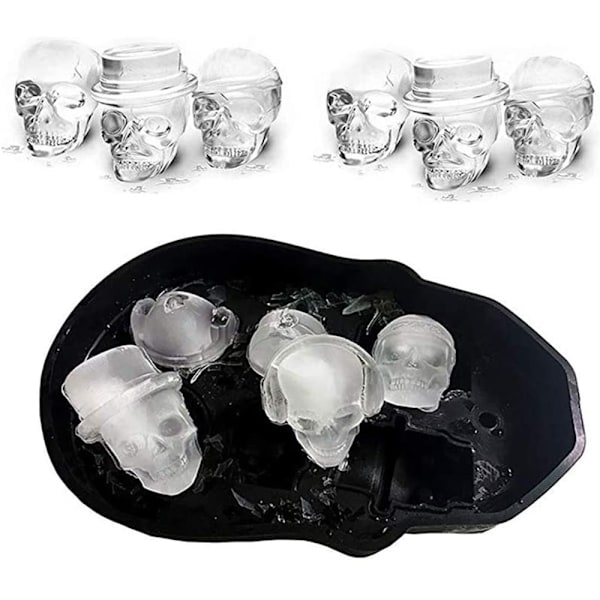 3D Döskalle Isbitsform, Unik Skelettformad Istärningsmakare För Hantverkscocktails, Säker & Giftfri, Multifunktionell Silikonbricka Svart (Flexibel, Lätt Att Ta Ur)
