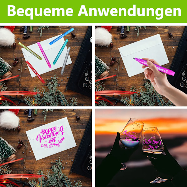 6-pack vinmarkeringsglas, metalliska markeringspennor, glaspenna, färgmarkeringspennor, dryckesmarkeringar, glasmålningspennor, keramisk kopp, permanent markör,