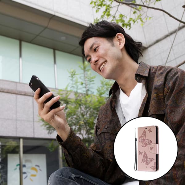 iPhone 14 Pro Plånboksfodral Fjärilar Tryck - Roséguld