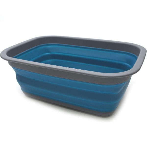 SAMMART 9,2L (2,37Gallon) hopfällbart badkar - Bärbar picknickkorg/krater - Vikbar shoppingväska - Utrymmesbesparande förvaringsbehållare (blå)