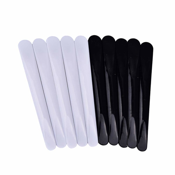 10 stycken kosmetisk spatel, dubbelsidig masksminkspatel, plastspatel, för maskomröring, för blandning och provtagning (vit och svart)