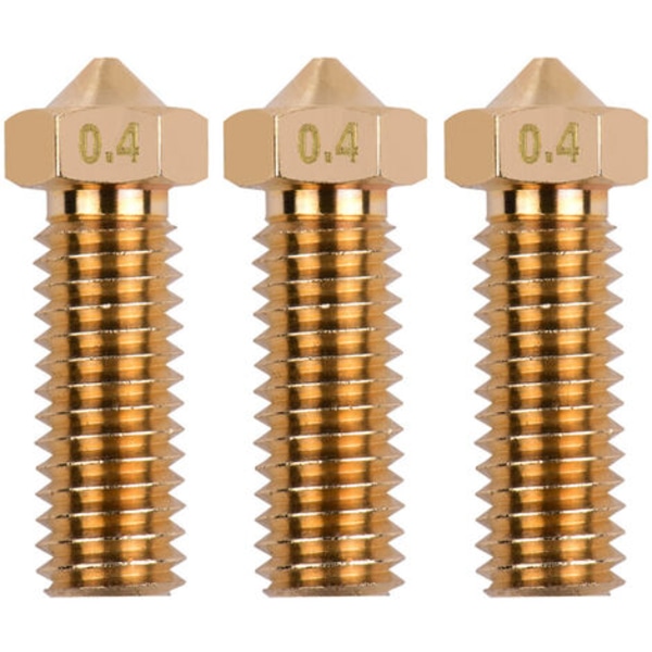 3 st 3D-skrivarmunstycken i mässing med vulkanmunstycke M6-gänga, skrivarhuvud 0,4 mm utmatning för Sidewinder X1 TEVO Little Monster 1,75 mm filament (guld, 0,4 mm)