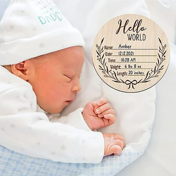 Nyfödd födelseannonseringsskylt, personlig babyannonsering, anpassad graverad träbabynamnskylt, nyfödd fotorekvisita