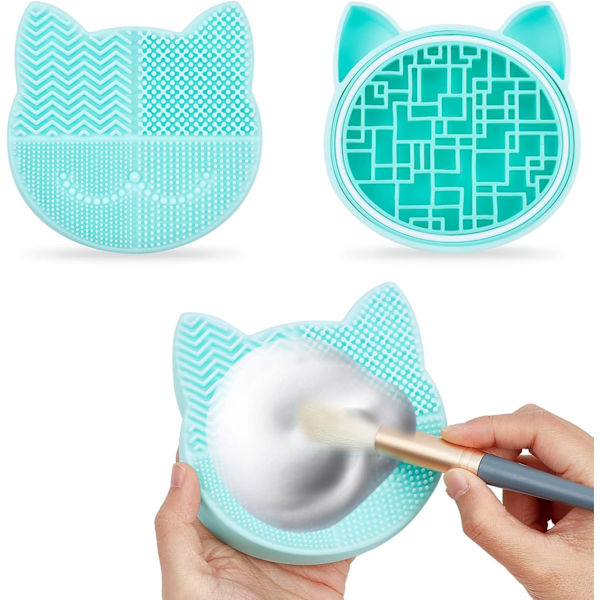 2 i 1 Design Makeup Borste Rengöringsmatta med Borste Torkställ, Grön Mjuk Silikon Kosmetisk Borste Rengöringsplatta, Bärbar Tvättverktyg