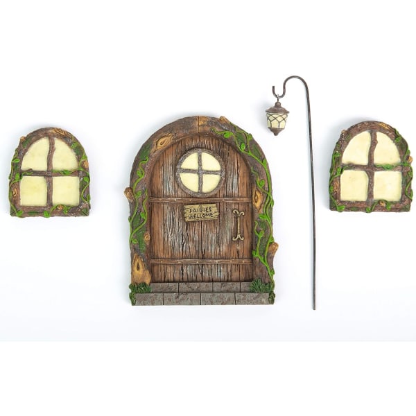 Fairy Dörr och fönster för träd – Glow in The Dark Yard Konstskulpturdekoration för barnrum, väggar och träd utomhus | Miniatyr Fairy Garden