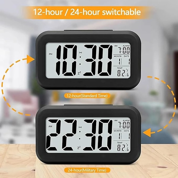 Innovativ Digital Väckarklocka, Batteridriven med Smart Nattlampa, Stor LED-Display för Enkel Avläsning i Alla Rum, Portabel Väckarklocka med
