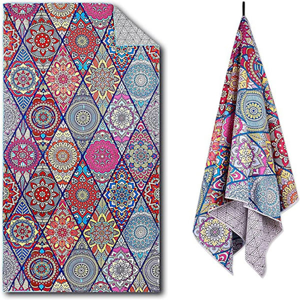 Ny strandhandduk tryckt på båda sidor XXL 80x160 cm, mikrofiberhanddukar med ficka, snab torkande handduk |Sandfri & Ultralätt |Badlakan Stor