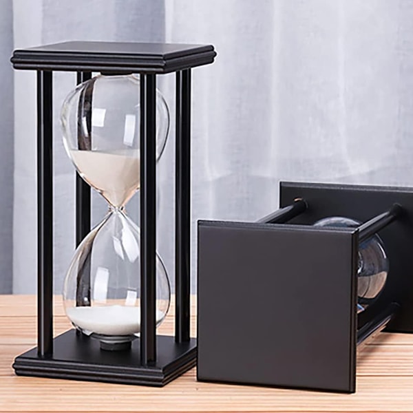 20 minuters timglas vit sandtimer trä svart stativ timglas klocka för kontor kök inredning hem - 20min vit sand