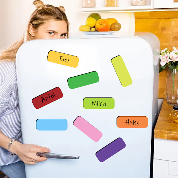 Färgglada Magnetiska Etiketter för Whiteboard, Stark Magnetisk Baksida Återanvändbara Remmar för Klassrum Hemmakontor Garage Kylskåp Tom Skrivbar Raderbar