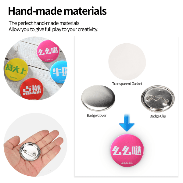 100 st tomma knappnålsknappar 44 mm/1,7 tum runda säkerhetsmärken emblemmedaljdelar tillbehör för DIY-hantverkspresenter souvenirer
