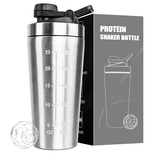 Rostfri proteinshaker 900ml - proteinshaker - med kula, används för sport, fitness, fitness, protein och protein (rostfritt stål)