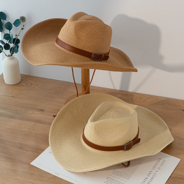 Unisex Cowboyhatt, Halmhatt, Herr Westernhatt, Sommar Solhatt, Halm Panamahatt