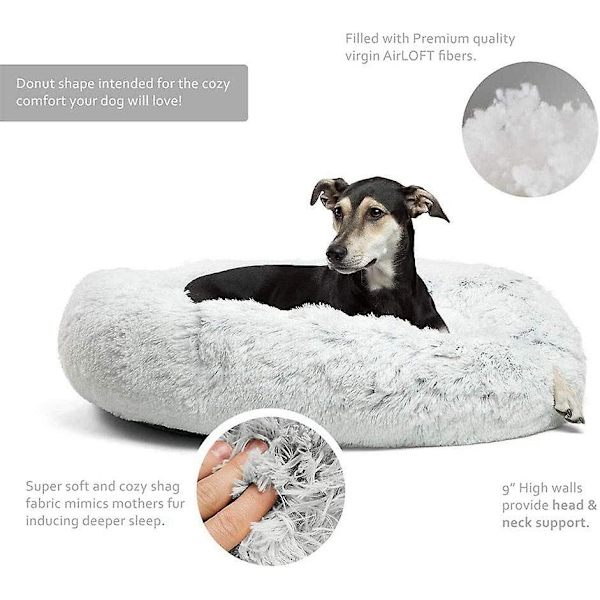 Hundbäddar för medelstora och stora hundar - Oval hundbädd, Donut hundbädd, Kattsäng, Mjuk och fluffig, Rund hundmatta, Tvättbar, Hundsoffa