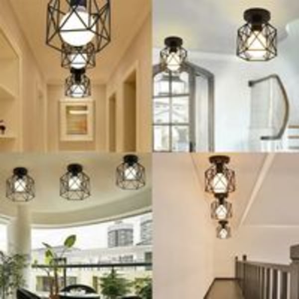 Retro industriell taklampa i metallkub svart järn, hängande belysning för vardagsrum sovrum café bar restaurang matsal