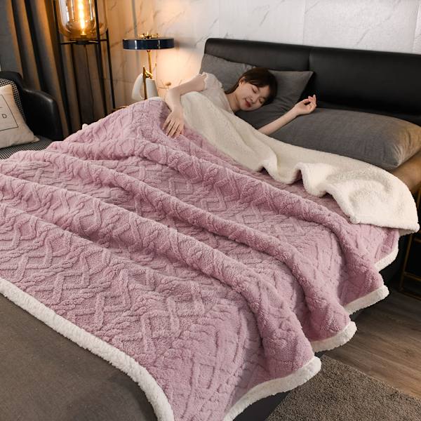 Gosig filt 100 x 150 cm liten fluffig tjock filt lila vit stickad filt soff filt soffa filt dubbelsidig extra mjuk och varm