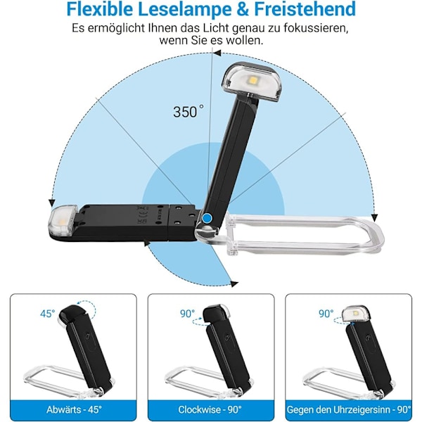 USB-laddningsbar läslampa som kan läsas i sängen, varm vit, justerbar ljusstyrka, LED-klämma på läslampa, mycket lämplig för bokmaskar och