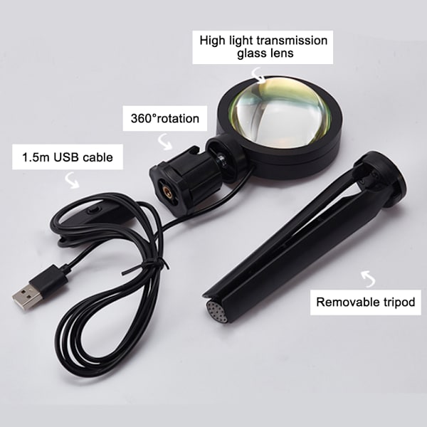 Solnedgångsprojektor LED Regnbåge Projektionslampa USB Solnedgångslampa Projektor Romantisk Visuell LED-lampa med 16 färger Modern Golvstativ Nattlampa för