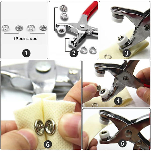 Tryckknapp, 150 set metalltryckknappar, metalltryckknappar, 9,5 mm metalltryckknappar, tryckknappar med tång, för DIY-verktyg sytillbehör