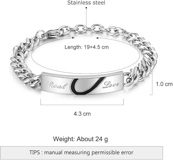 Rustfrit Stål Kærlighed Par Link Armbånd til Mænd Kvinder Elsker Mand
