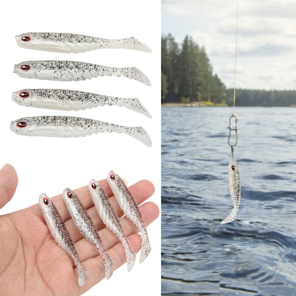 4PCS AR48 75mm/3.2g T Svans Mjuk PVC Bete Dubbla Färger Jigging Wobblers Aritificial LureTransparent Svart