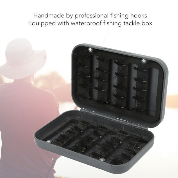 40PCS Flugfiskeflugor Kit Realistisk Svart Myran Hand Stickning Fiskebete Set med Vattentät Förvaringslåda för Fiskare