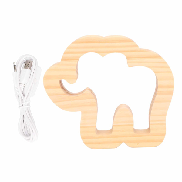 Elefant Träskulptur Lampa 3.3W ihålig USB-driven LED-pärlor Nattljus för kontor Sovrum