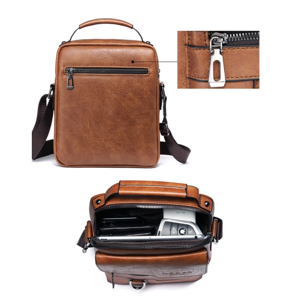Axelväska PU-läder herr axelväska sidoficka axelväska vintage axelväska mobiltelefonväska messenger bag axelväska herr väska, brun