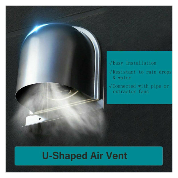 150 mm rostfritt ventilationsgaller, exteriört runt skorstenshuvgaller, U-ventilationsgaller med insektsnät, ventilationsgaller med 45°