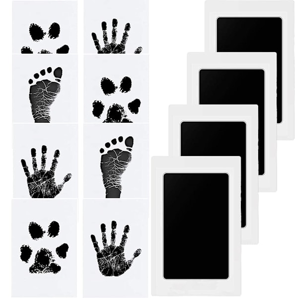 Baby handavtrycks- och fotavtryckssats, 4 st baby fotavtryckssats, babyavtryckssats för nyfödda, tassavtryckssats hund, tassavtryckssats katt, ren touch bläckplatta