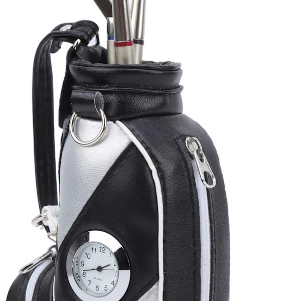 Minigolfklubba pennhållare klocka i zinklegering PU-läder med golfpennor souvenirset present svart silver