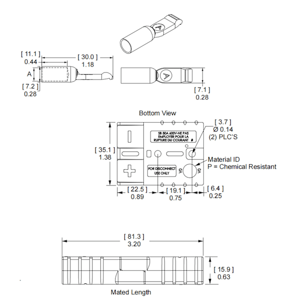 Power Connector 50A 600V SB50A Crimp Connector Tillbehör med 2 st Terminal för Batteri Grå