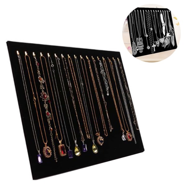 17 Hook Halsband Smycken Bricka Display Organizer Svart
