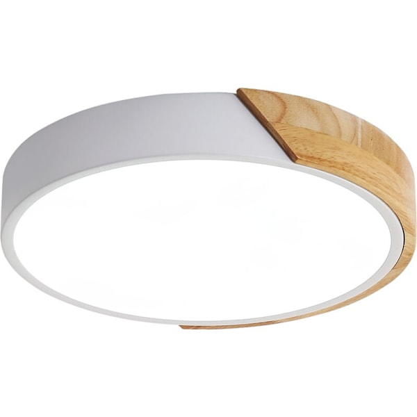 LED-taklampor, modern vit trätaklampa, rund trätaklampa, 18, Ø30cm, 6500K kallvitt [Energiklass A++]