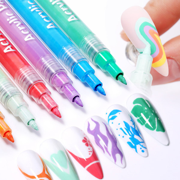 Professionell Nagelkonstpenna, Hög Mättnad Stark Färg Nageldesignverktyg, Snabbtorkande Giftfritt Vattenbaserat Bläck, Multifunktionell Design för DIY