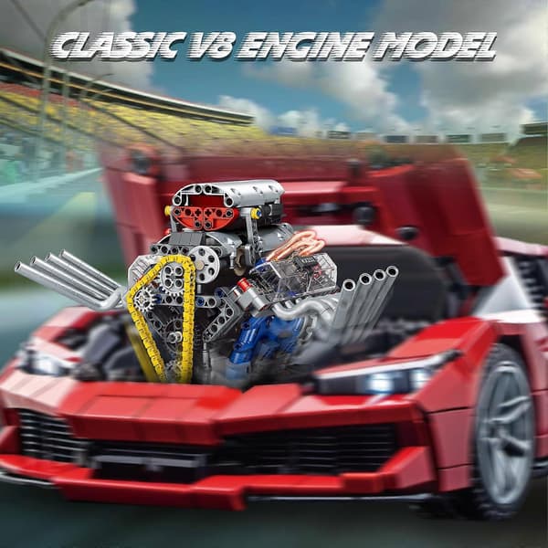 V8 Motor Model Kit med Smart App-styring, Synlige Stempler, USB-genopladelig Motor, 665 Dele STEM