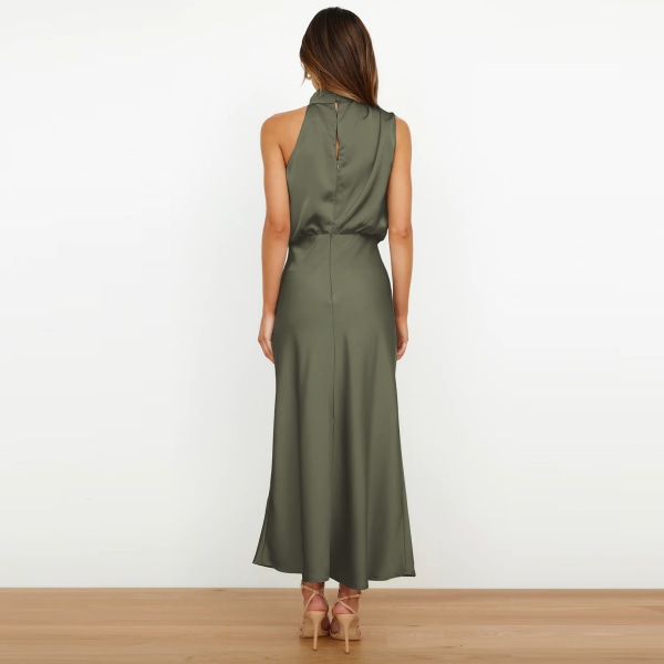 Elegant ärmlös halterneck satin sommar bröllop kvällsklänning för kvinnor (M)