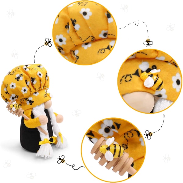Bumble Bee Kocktomte Skandinavisk Tomte Nisse Svensk Honungsbi Elf Hembondgård Kök Dekor Bi Hylla Flernivå Dekorationer, Set om 2
