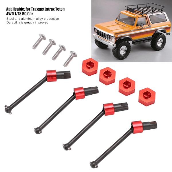 Metalldrivaxelmontering Hex-hjulnav Kombiner CVD för Traxxas LaTrax Teton 1/18 RC-bil Röd