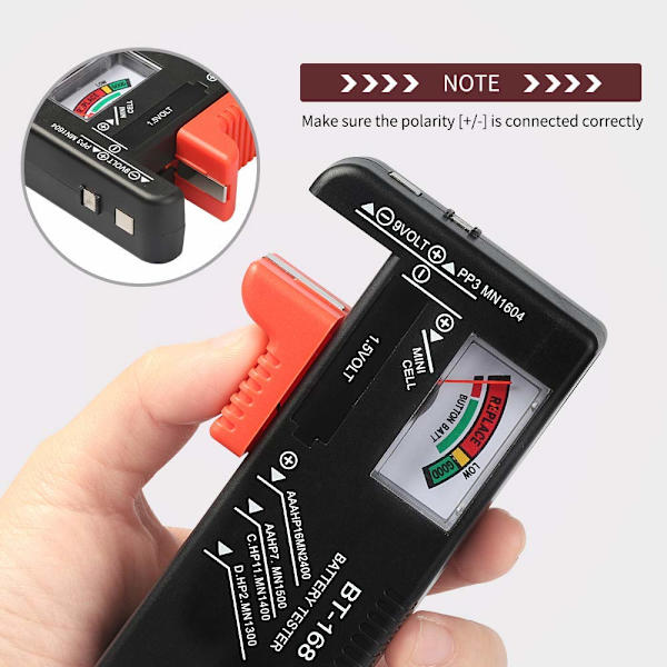Batteritest, universell liten batteritest för AAA AA C D 9V 1,5V, knappcellsbatteritest - liten voltmätare för alla batterier