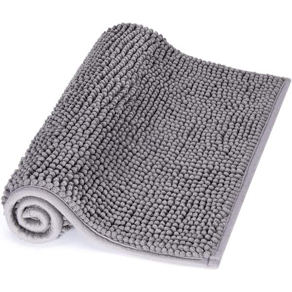 Halkskyddad badrumsmatta 50x80cm mikrofiber chenillematta för badrum grå