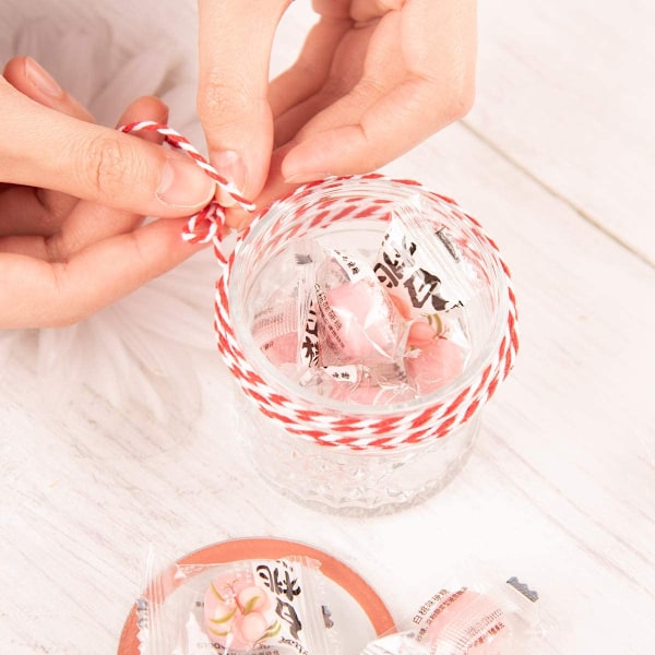 Snöre, Bomullshantverkssnöre, Högpresterande  Julsnöre, Perfekt för presentförpackning, DIY-hantverk (Rödvit)