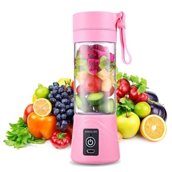 Mini Smoothie Blender, Elektrisk Juicer, Mini Bärbar Frukt Blender Multifunktionell Smoothie och Milkshake Blender, 350ml för Sport och Resor (Rosa)