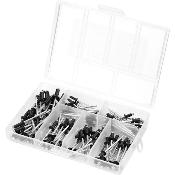 120 stycken svarta nitar, aluminium blindnit-kit, M2.4/M3.0/M3.2/M4 popnitar sortiment för elektriska nitar pneumatiska nitpistoler