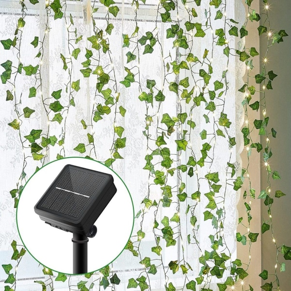 Utomhus Ljusslinga, Konstgjord Murgröna Ljusslinga, 100 LED, 10 m / 32 ft, 8 Lägen, Solcellsdriven Utomhus Ljusslinga för Trädgård, Träd, Uteplats, Jul