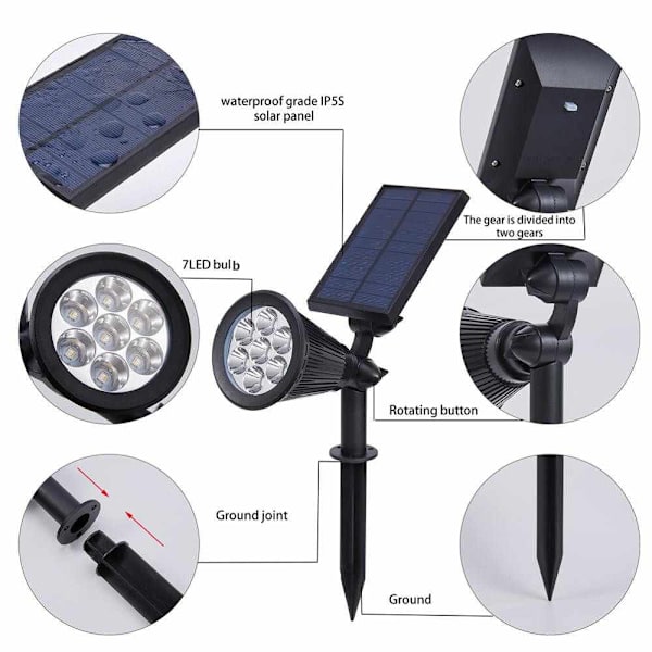 LED Solcellslampor för trädgård, strålkastare, automatisk färgväxling, 7 färger, solcellslampor utomhus för trädgård, uteplats, gräsmatta, belysning, vattentät, 1 st