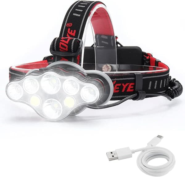 Laderbar hodelykt, Super Lumen 18000, 8 LED-lysmoduser, P