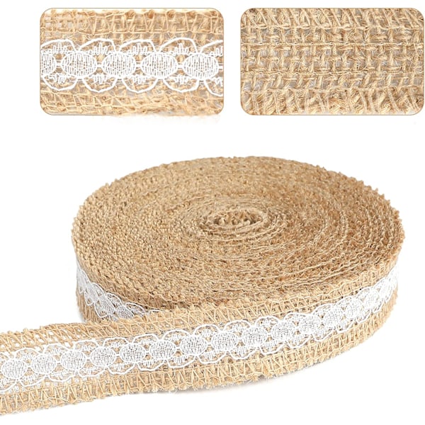 G2PLUS 10 m Juteband med spets, 2,5 cm Jute Stripe Dekorativt band, Perfekt för att dekorera bröllop, födelsedagar och mycket mer