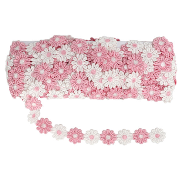 Daisy-lappar 15 meter polyester söta rosa vita blommor bred applikation blomsterlappar för sömnad broderi DIY