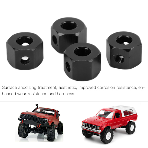 4 st/set 12 mm aluminiummetall sexkantshjulnav drivadapter för WPL 1/16 RC biluppgraderingsdelar svart